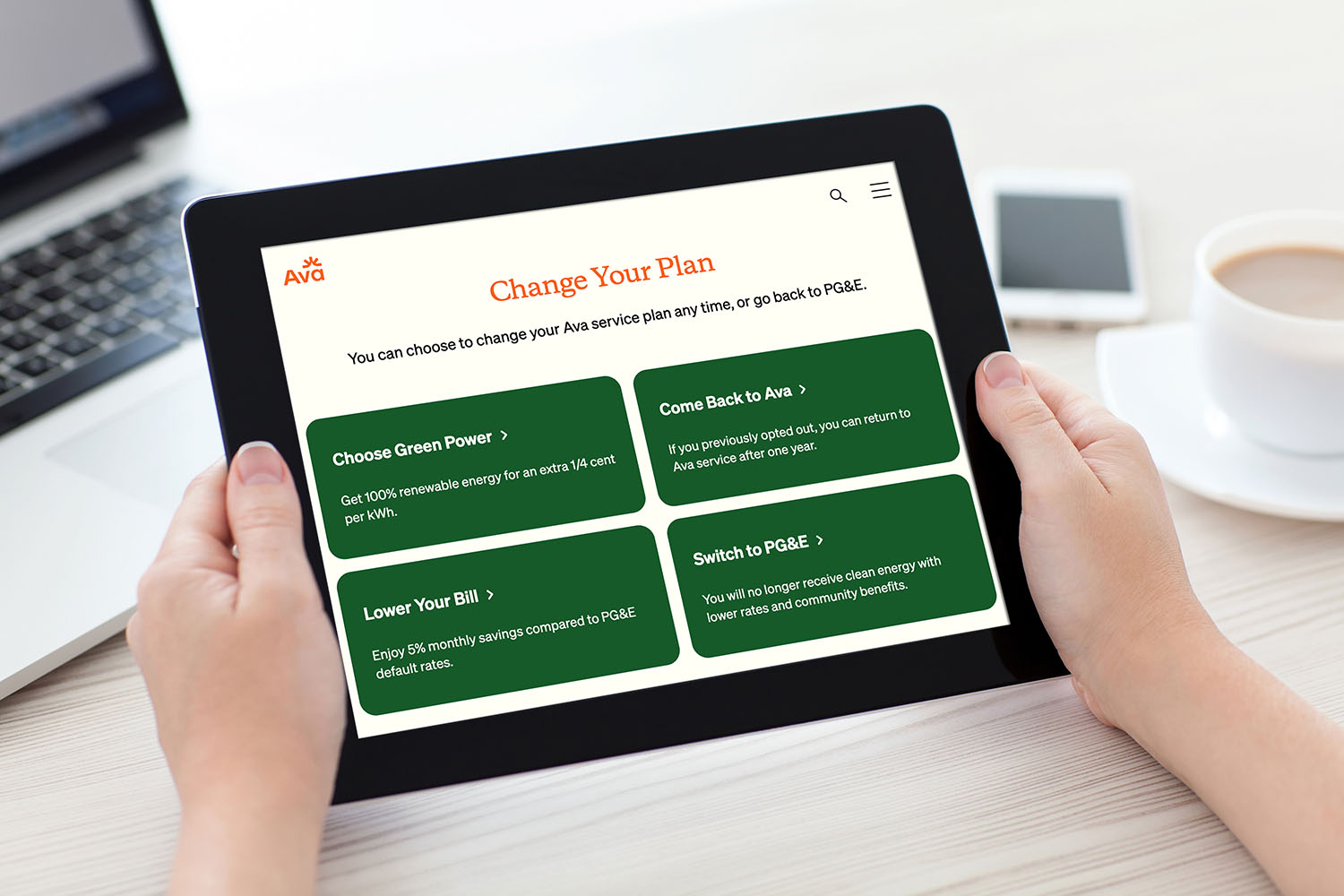 Ava Community Energy website on an iPad